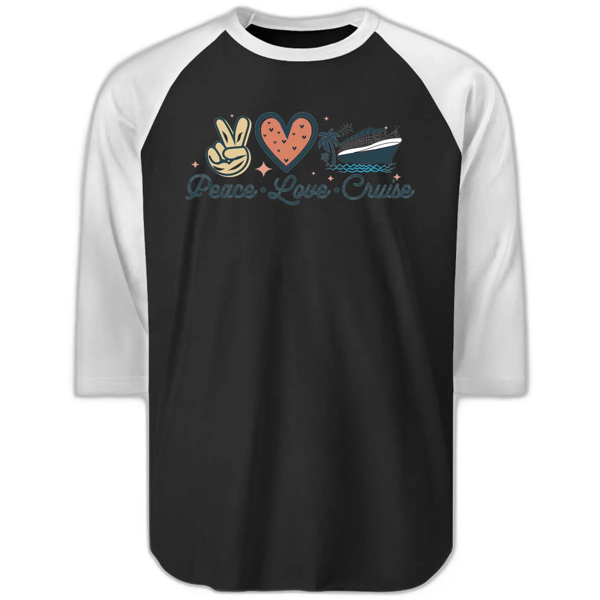 Peace Love Cruise Raglan 3/4 in Black White