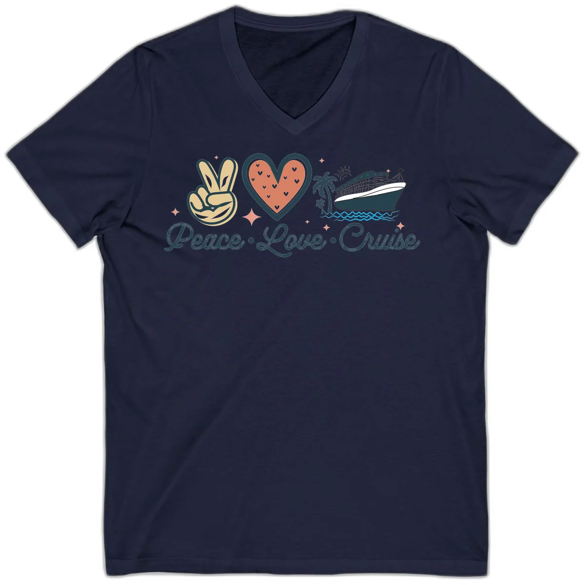 Peace Love Cruise V-Neck in Navy