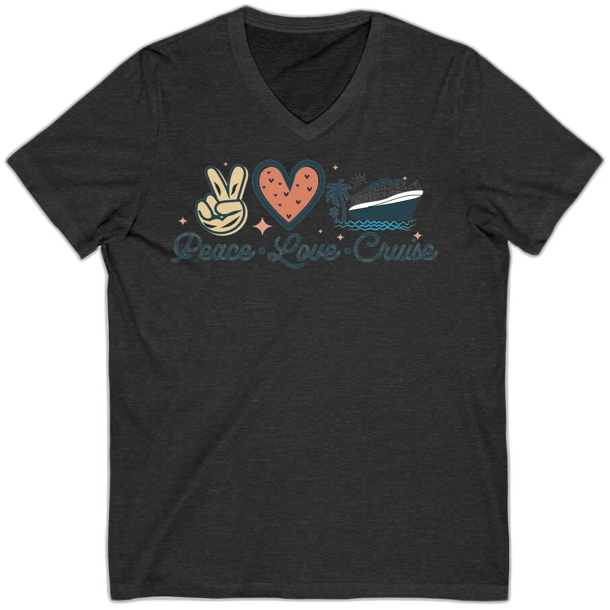 Peace Love Cruise V-Neck in Dark Grey Heather
