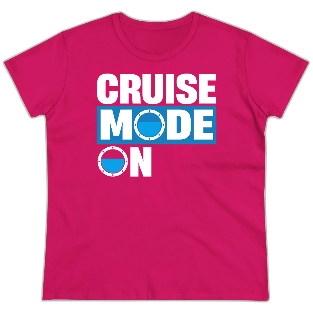 Cruise Mode On Ladies Tee in Heliconia