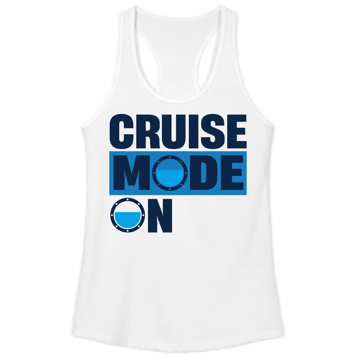 Cruise Mode On Ladies Racerback Tank in White