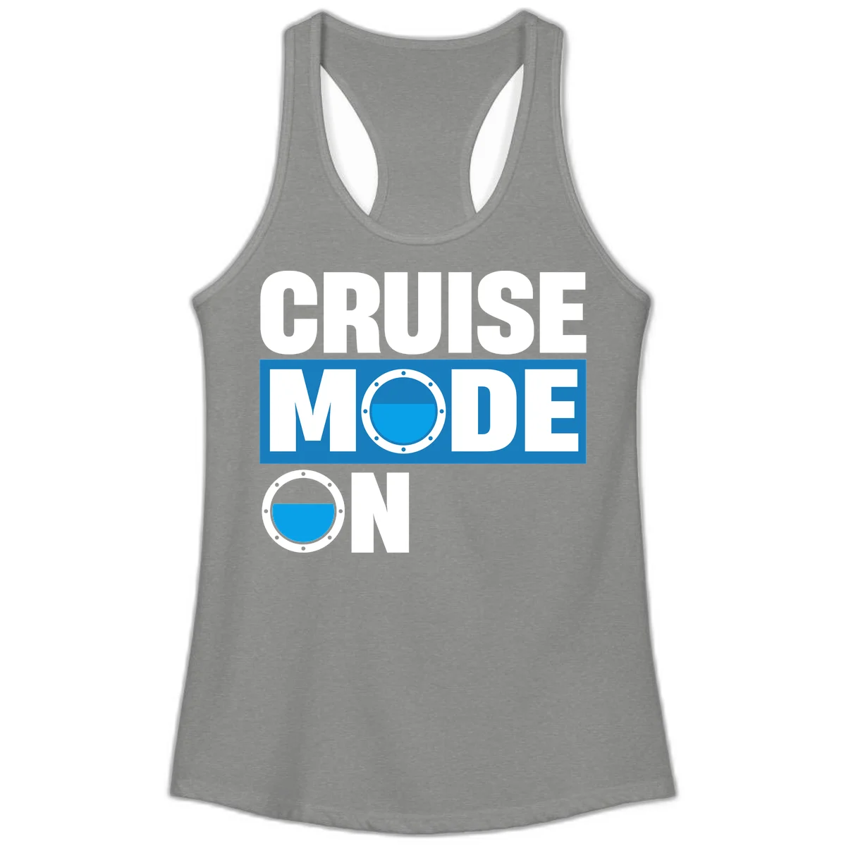 Cruise Mode On Ladies Racerback Tank in Heather Grey