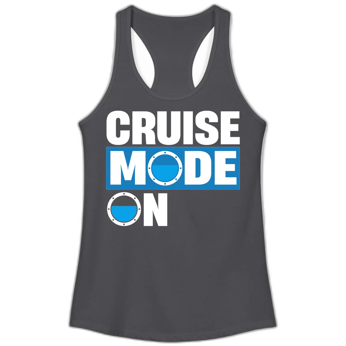 Cruise Mode On Ladies Racerback Tank in Solid Dark Gray