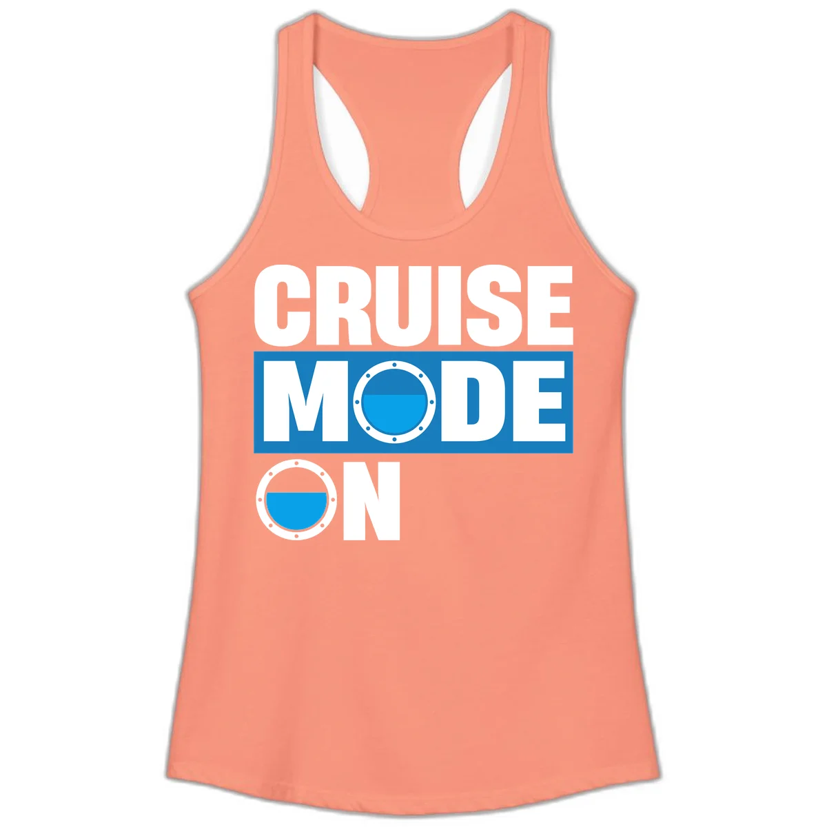 Cruise Mode On Ladies Racerback Tank in Solid Light Orange