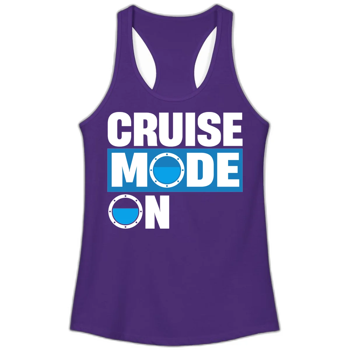 Cruise Mode On Ladies Racerback Tank in Solid Purple Rush