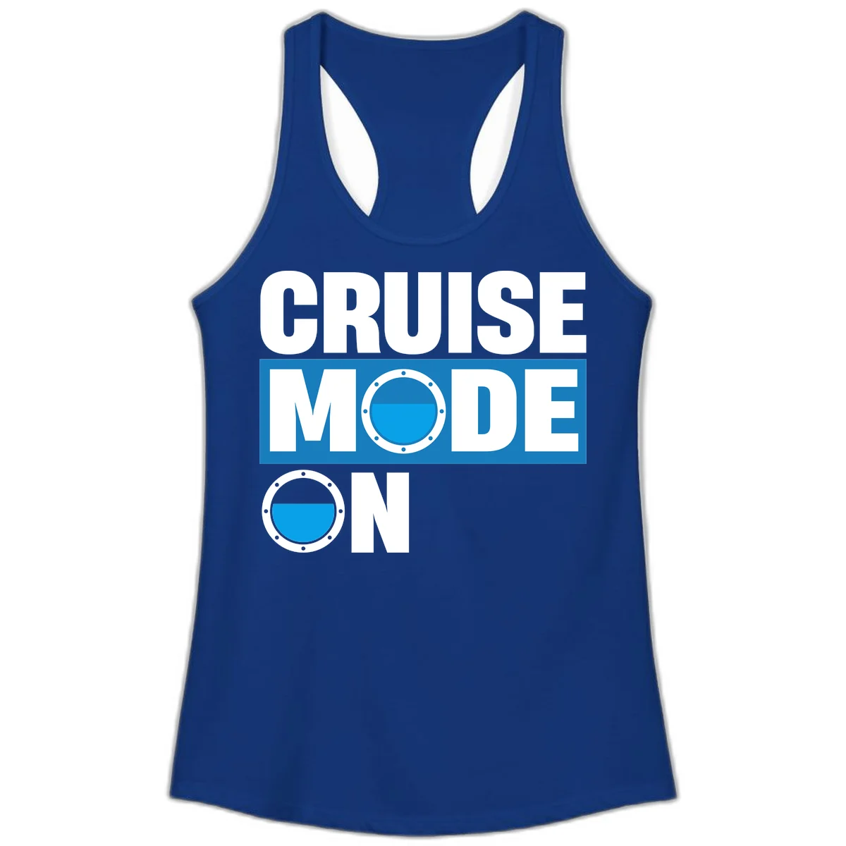 Cruise Mode On Ladies Racerback Tank in Solid Royal