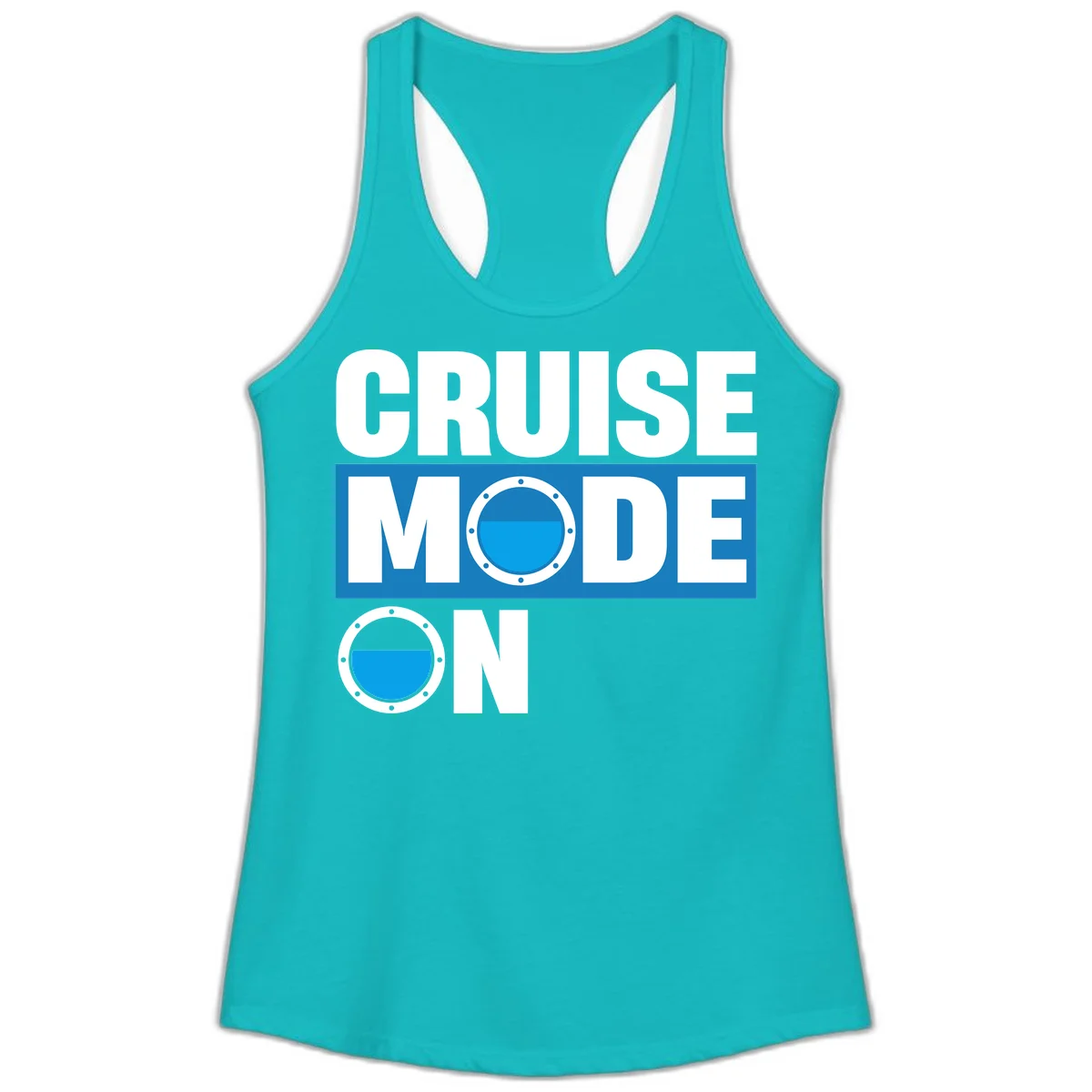 Cruise Mode On Ladies Racerback Tank in Tahiti Blue