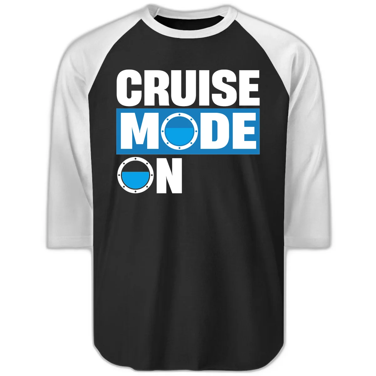 Cruise Mode On Raglan 3/4 Sleeve Tee in Black White