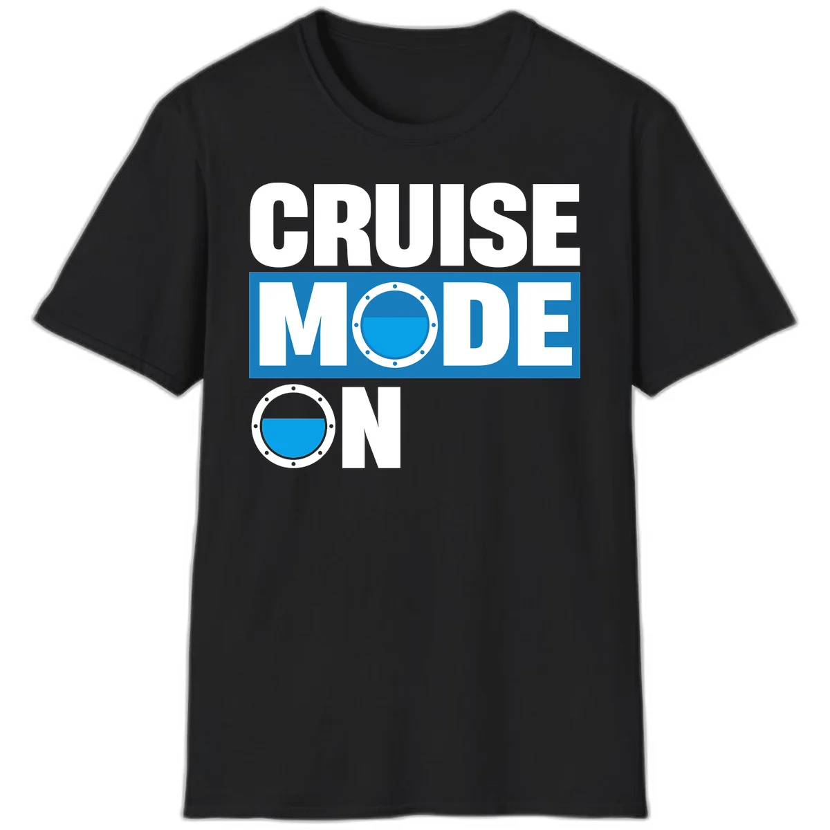 Cruise Mode On Nautical Porthole Vacation T-Shirt in Black