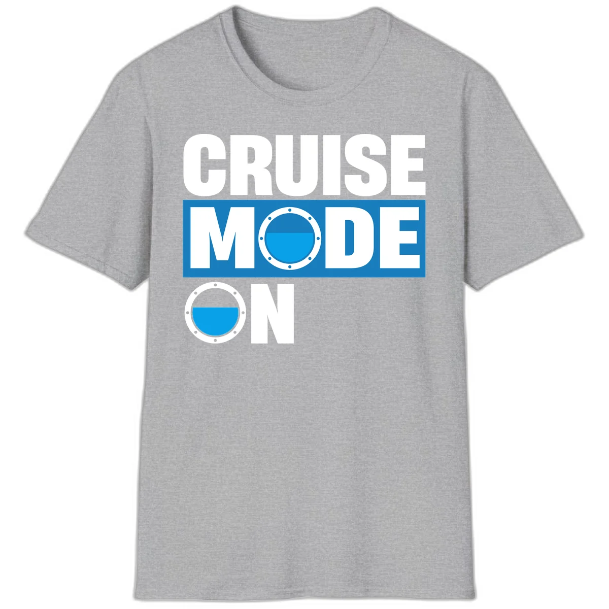 Cruise Mode On Nautical Porthole Vacation T-Shirt in Sport Grey