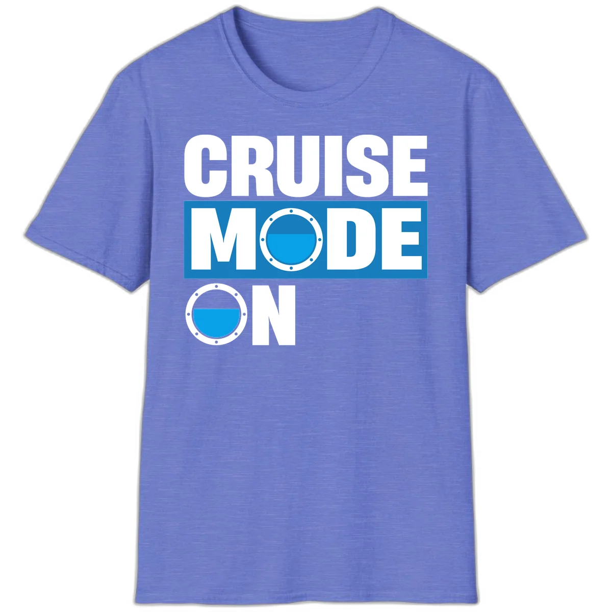 Cruise Mode On Nautical Porthole Vacation T-Shirt in Heather Royal