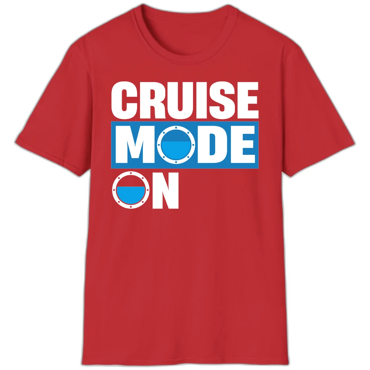 Cruise Mode On Nautical Porthole Vacation T-Shirt in Red