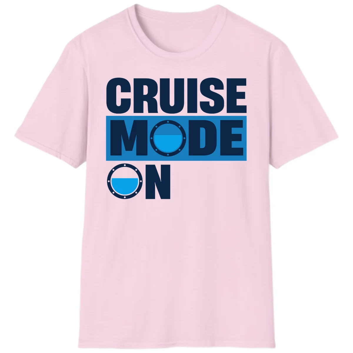 Cruise Mode On Nautical Porthole Vacation T-Shirt in Light Pink