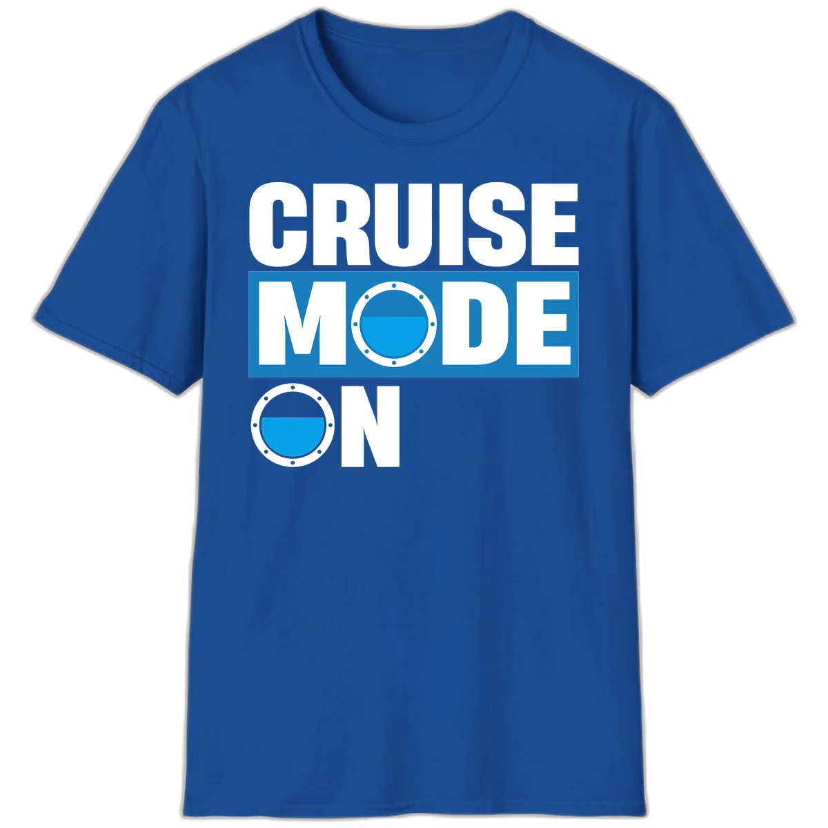 Cruise Mode On Nautical Porthole Vacation T-Shirt in Royal