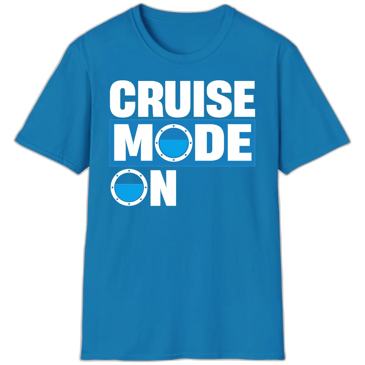 Cruise Mode On Nautical Porthole Vacation T-Shirt in Sapphire