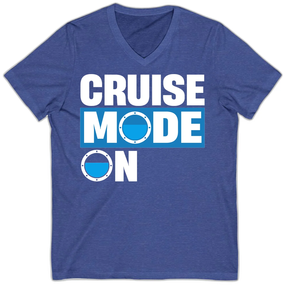Cruise Mode On V-Neck Tee in Heather True Royal