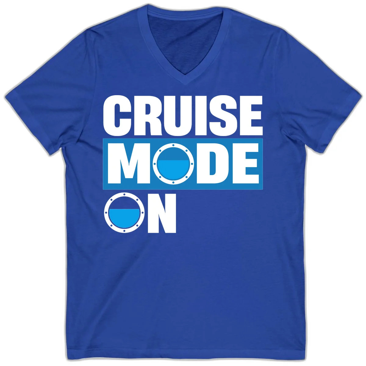 Cruise Mode On V-Neck Tee in True Royal