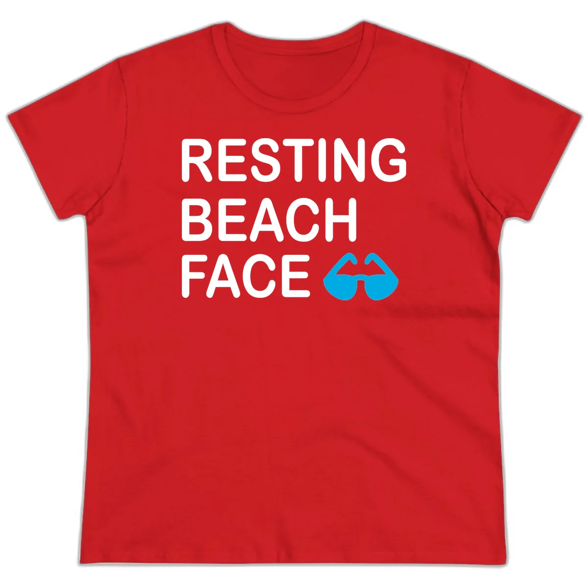 Resting Beach Face Ladies Tee in Red