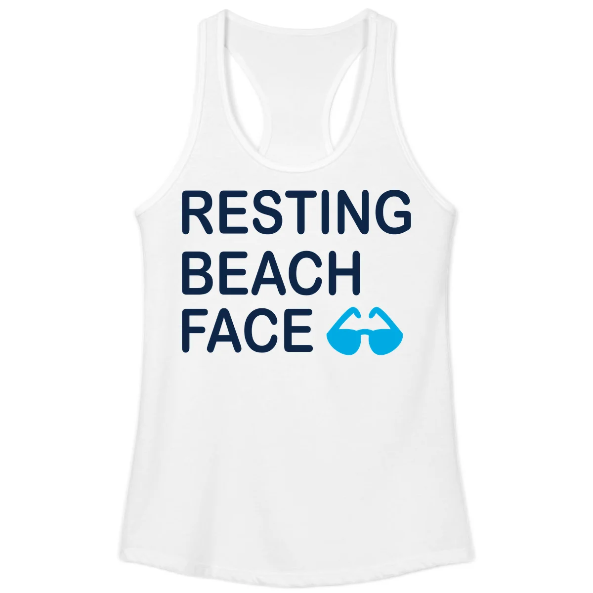 Resting Beach Face Ladies Racerback Tank in White