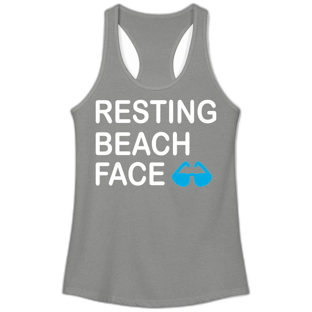 Resting Beach Face Ladies Racerback Tank in Heather Grey