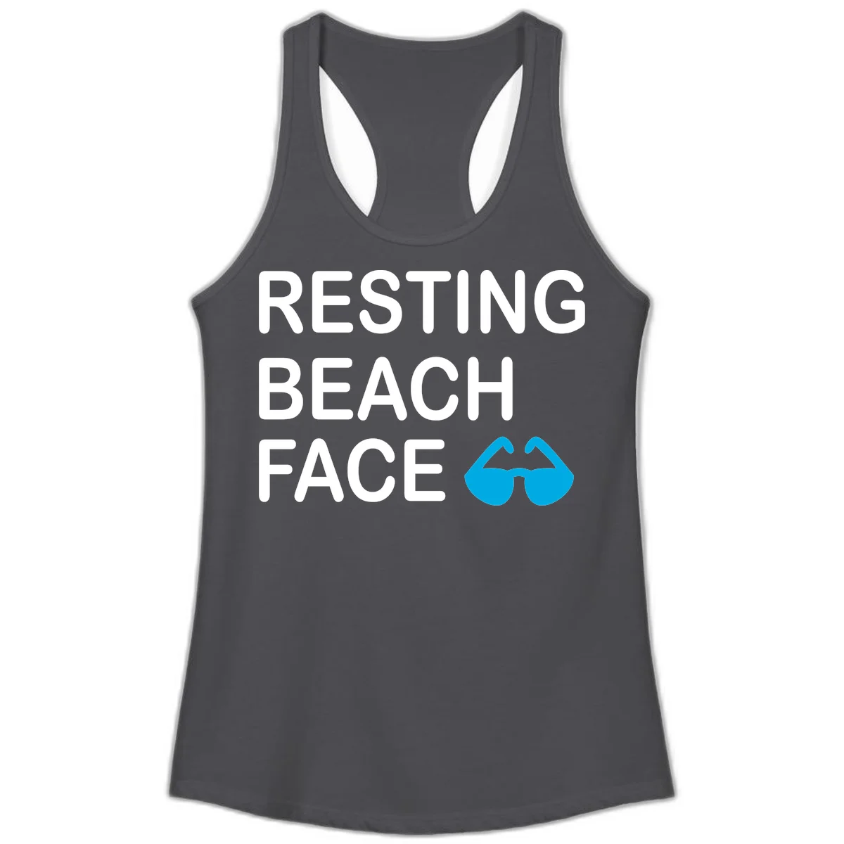Resting Beach Face Ladies Racerback Tank in Solid Dark Gray