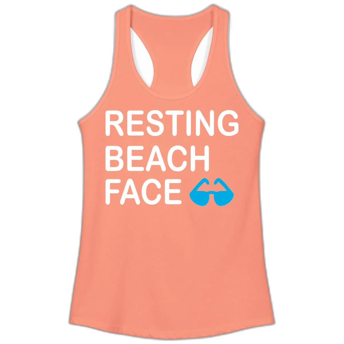 Resting Beach Face Ladies Racerback Tank in Solid Light Orange