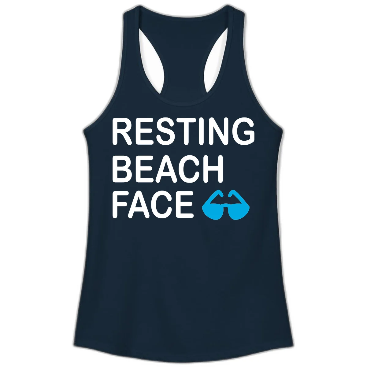 Resting Beach Face Ladies Racerback Tank in Solid Midnight Navy