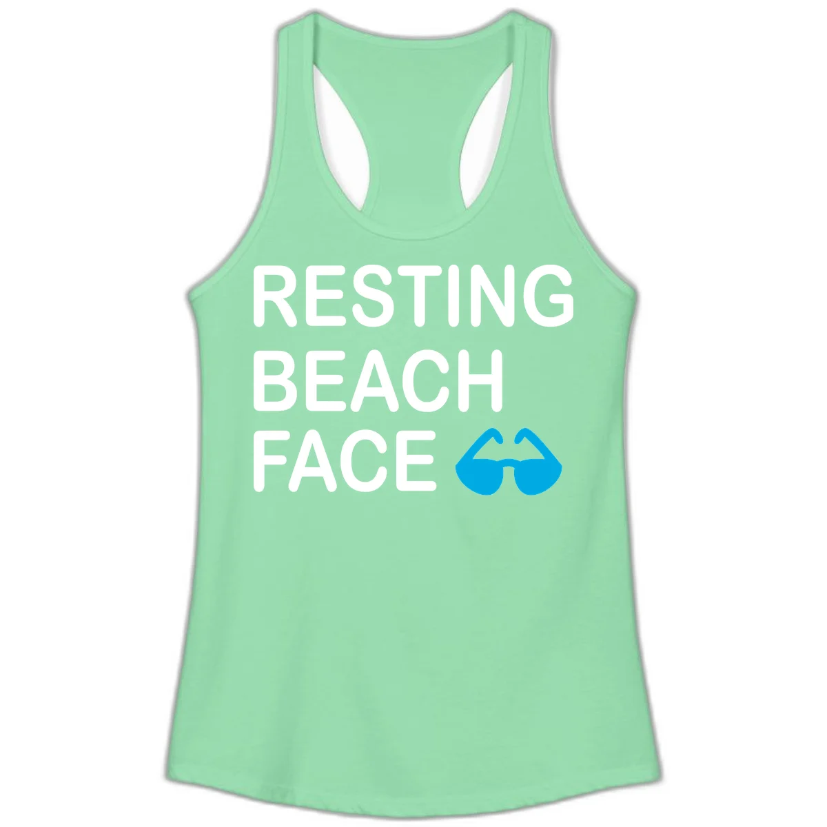 Resting Beach Face Ladies Racerback Tank in Solid Mint