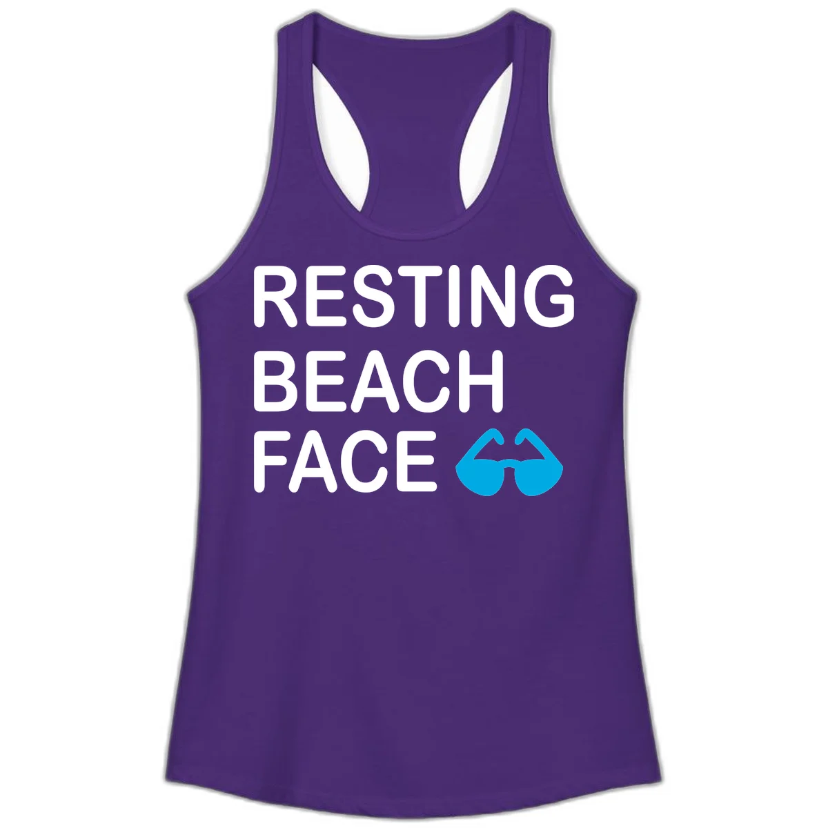 Resting Beach Face Ladies Racerback Tank in Solid Purple Rush
