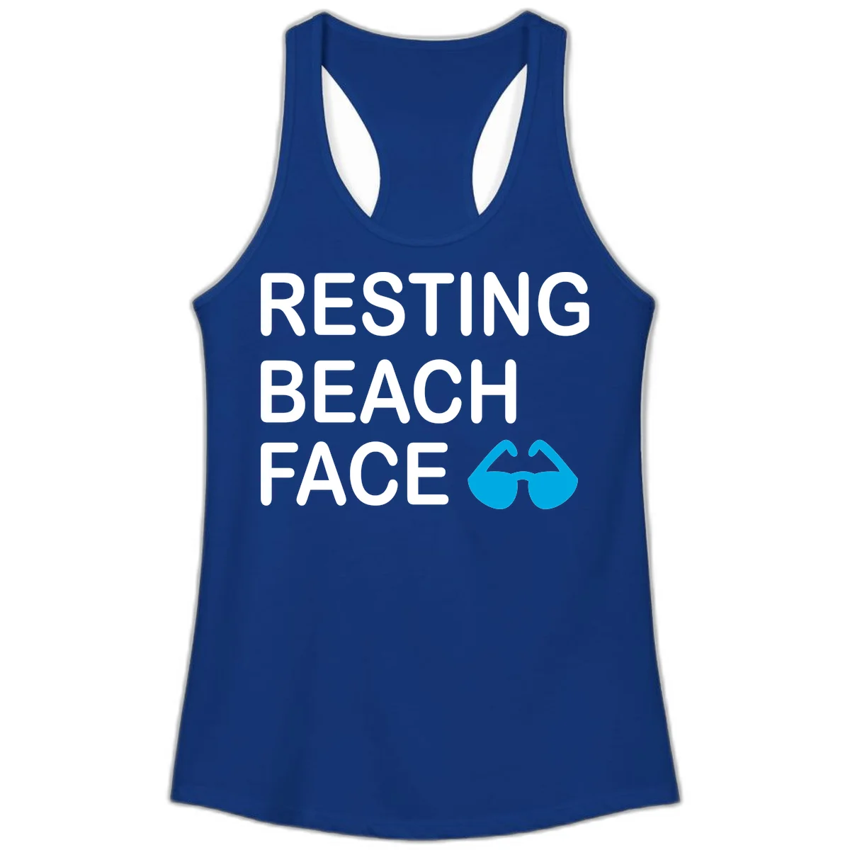 Resting Beach Face Ladies Racerback Tank in Solid Royal