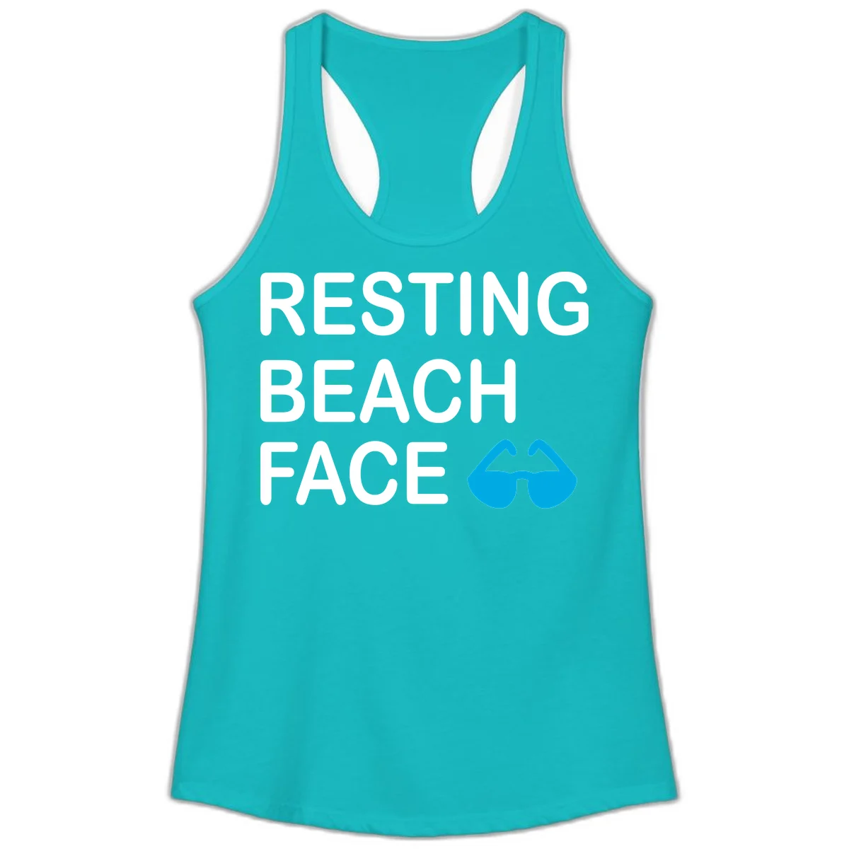 Resting Beach Face Ladies Racerback Tank in Tahiti Blue