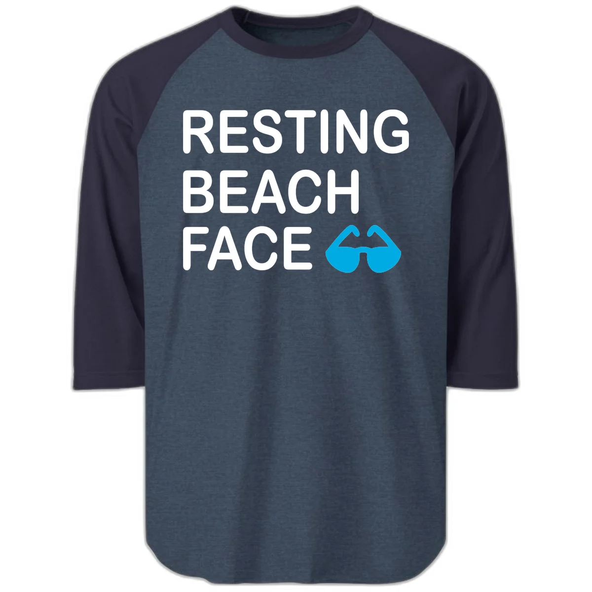 Resting Beach Face Raglan 3/4 Sleeve Tee in Heather Denim Navy