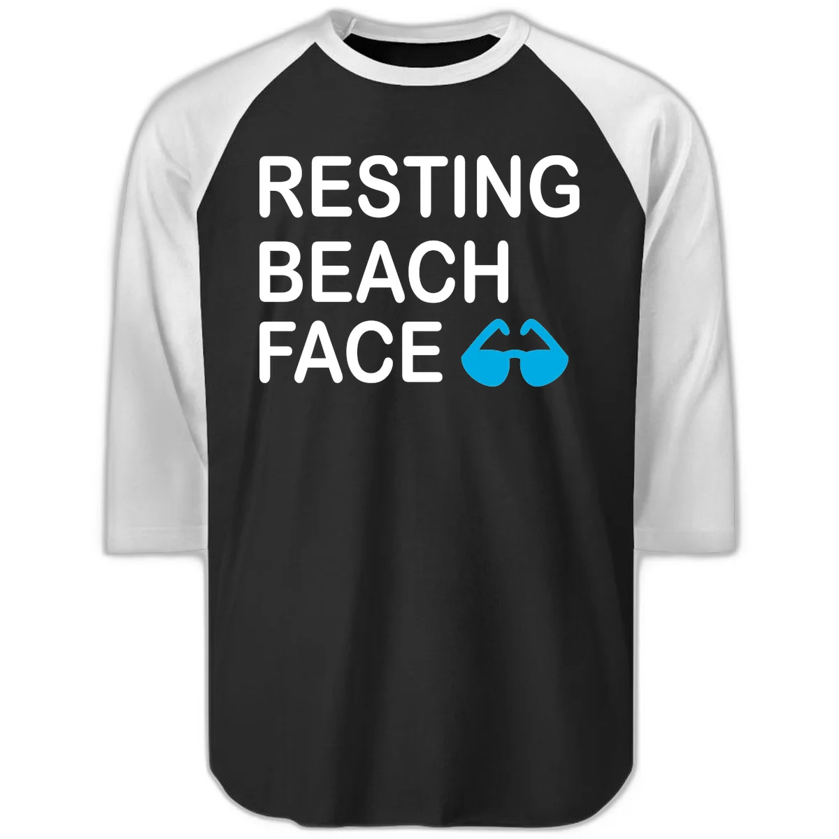Resting Beach Face Raglan 3/4 Sleeve Tee in Black White