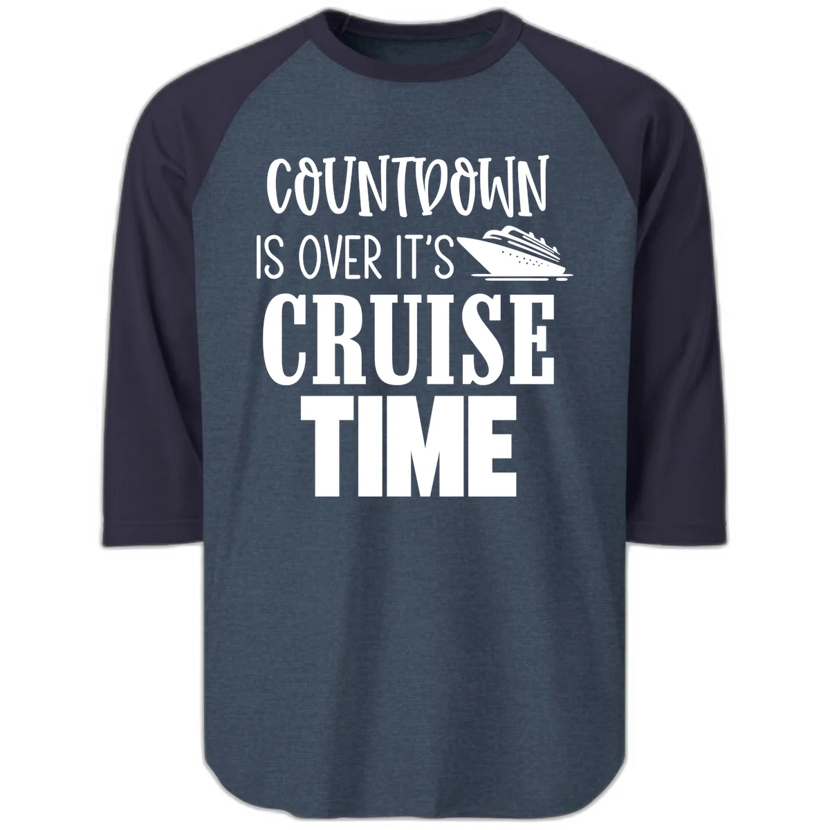 Countdown Is Over It's Cruise Time Raglan 3/4 in Heather Denim Navy