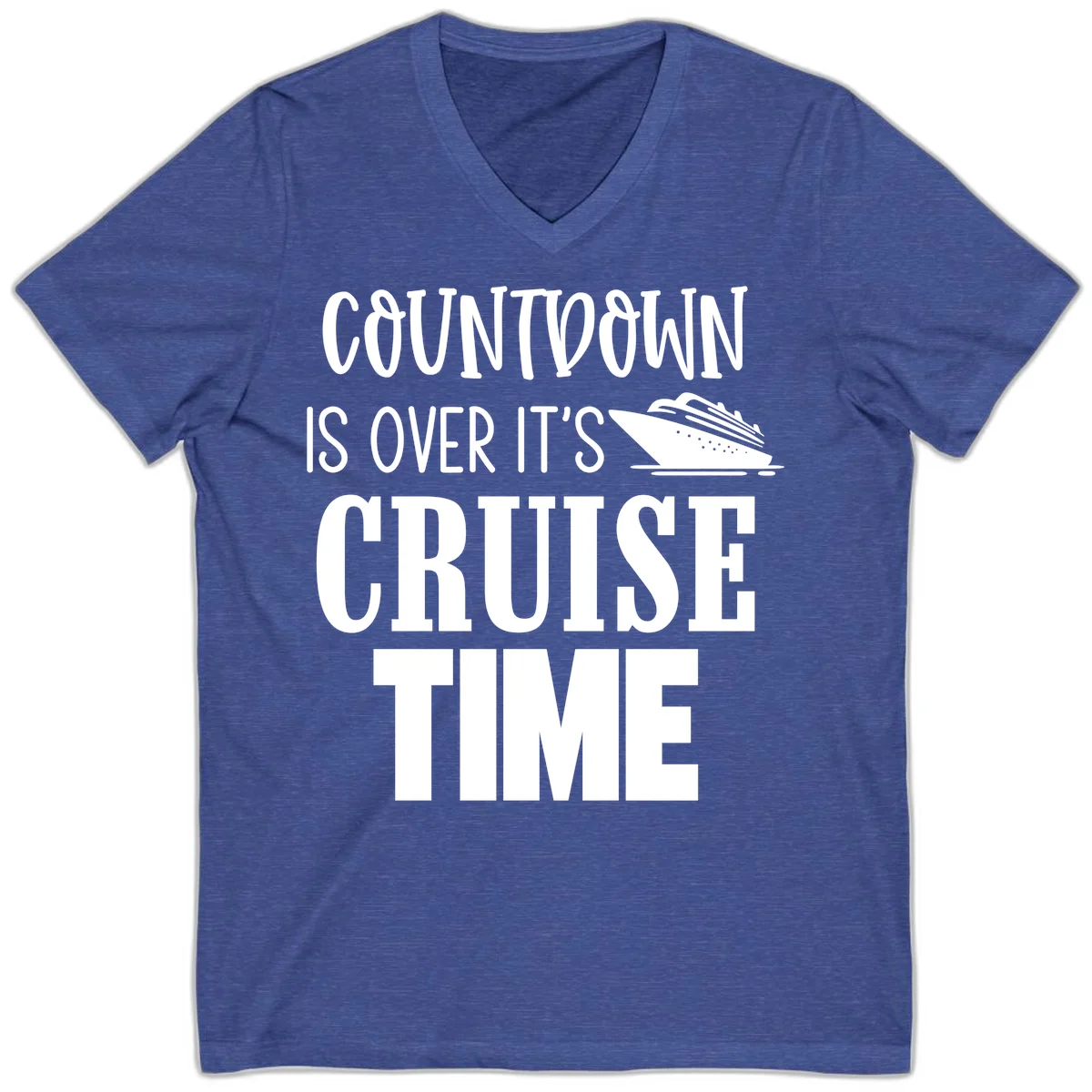Countdown Is Over It's Cruise Time V-Neck in Heather True Royal