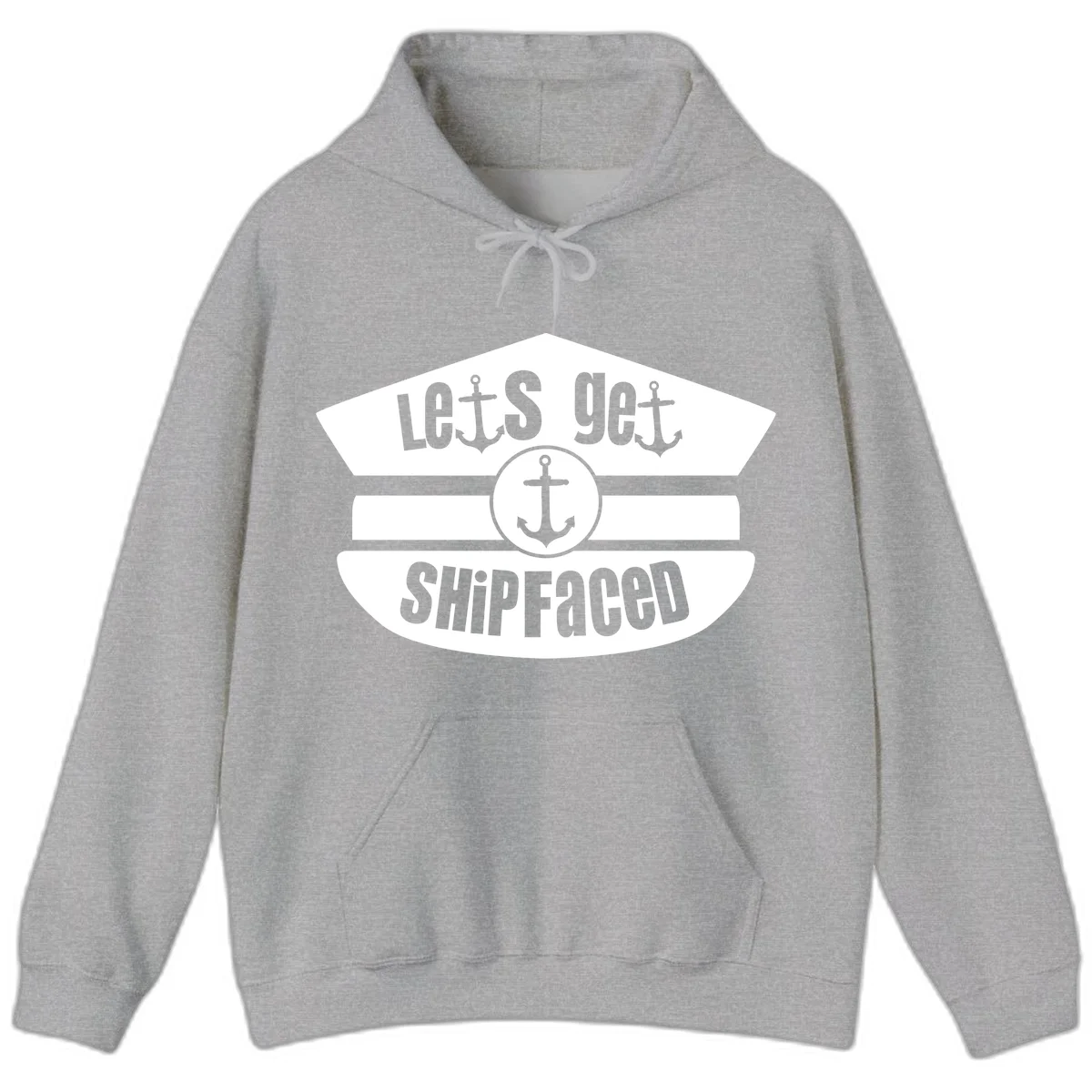 Let's Get Shipfaced Funny Nautical Hoodie in Sport Grey