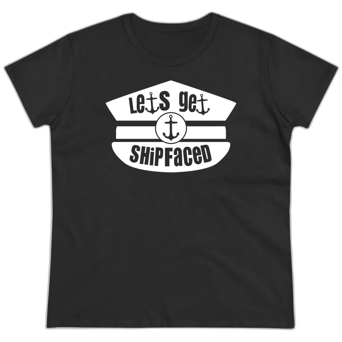 Let's Get Shipfaced Funny Nautical Ladies Tee in Black