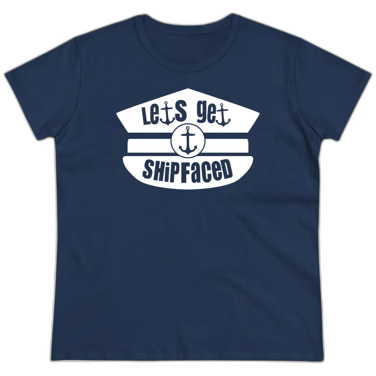 Let's Get Shipfaced Funny Nautical Ladies Tee in Navy