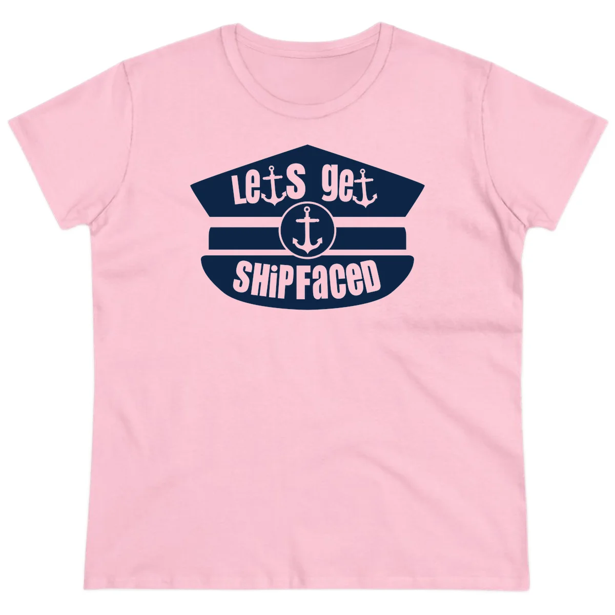 Let's Get Shipfaced Funny Nautical Ladies Tee in Light Pink