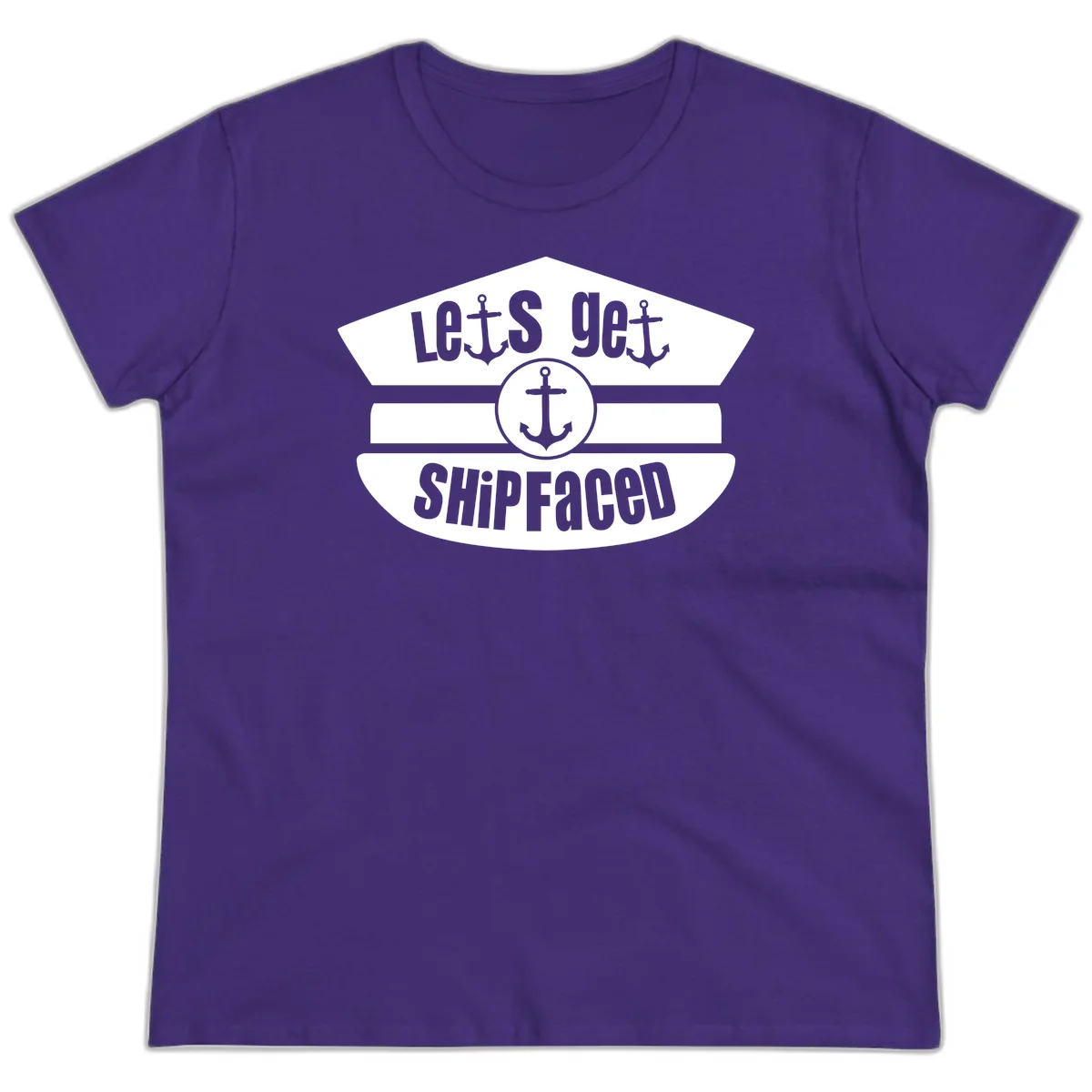 Let's Get Shipfaced Funny Nautical Ladies Tee in Purple