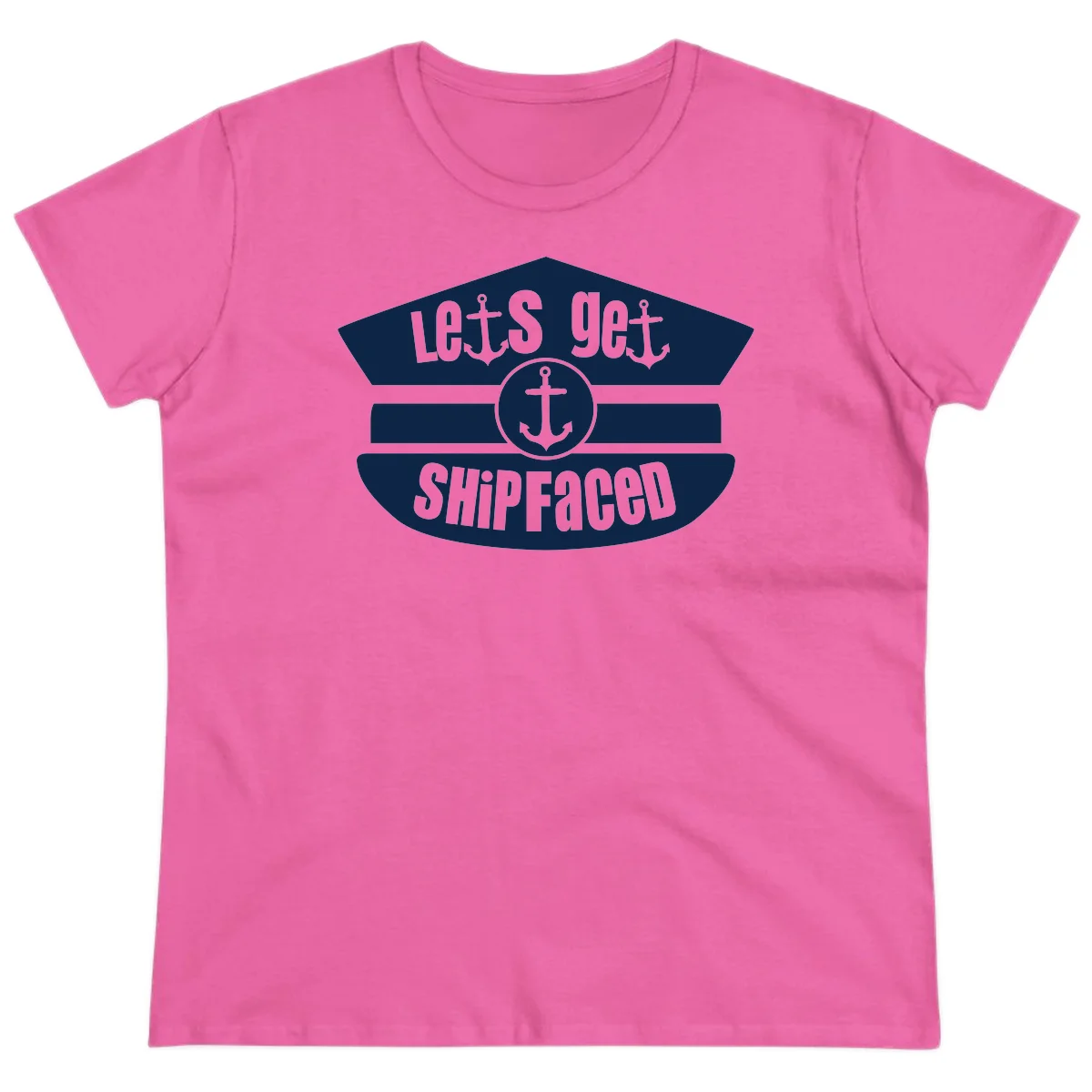 Let's Get Shipfaced Funny Nautical Ladies Tee in Azalea