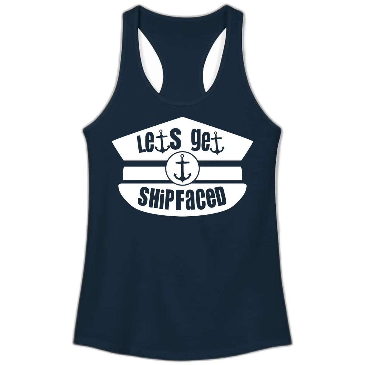 Let's Get Shipfaced Ladies Racerback Tank in Solid Midnight Navy