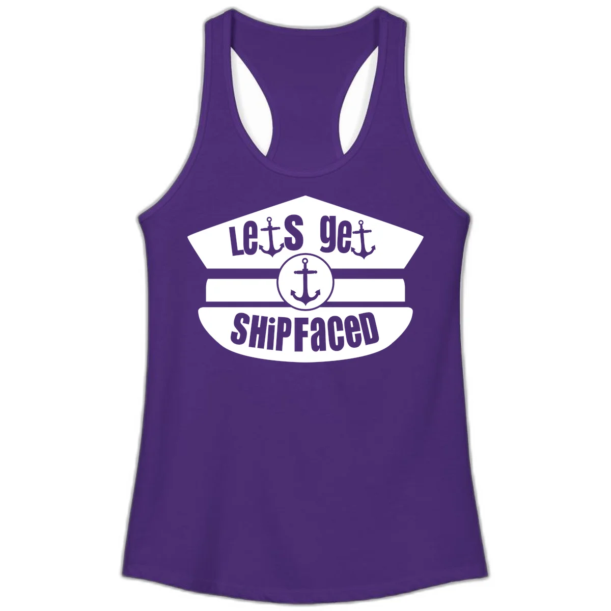 Let's Get Shipfaced Ladies Racerback Tank in Solid Purple Rush
