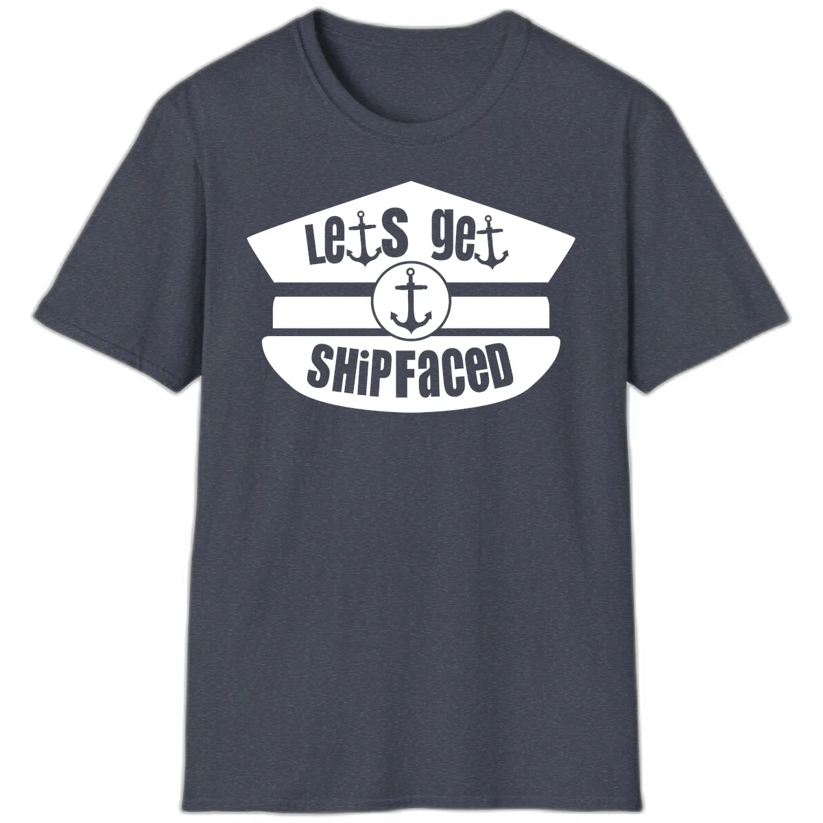 Let's Get Shipfaced Funny Cruise Vacation T-Shirt in Heather Navy