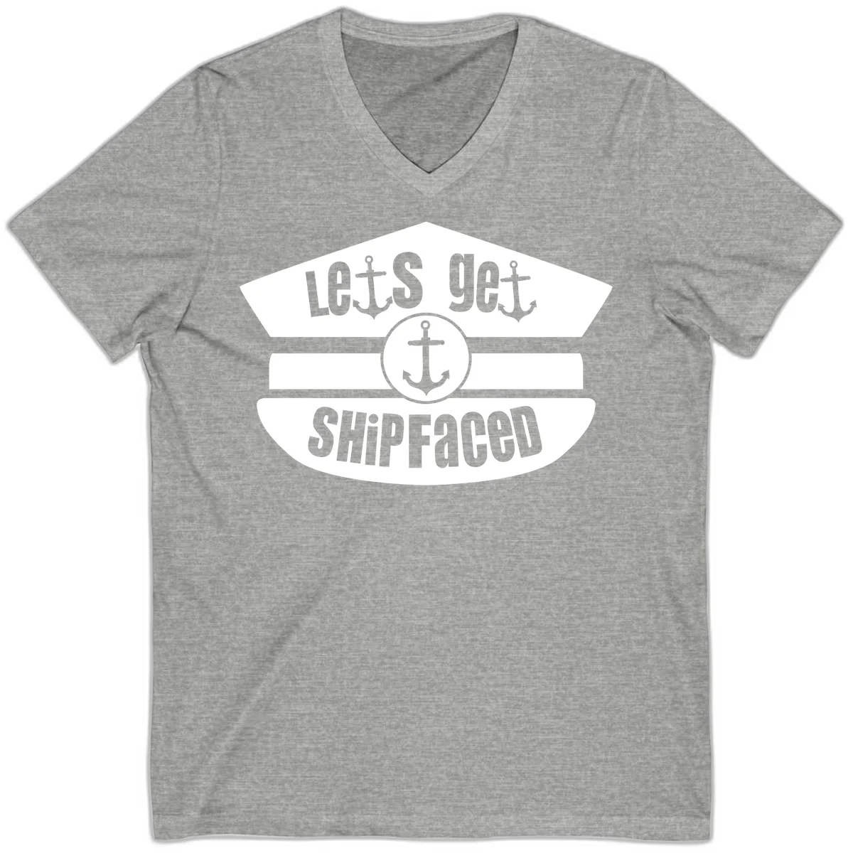 Let's Get Shipfaced Funny Nautical V-Neck Tee in Athletic Heather
