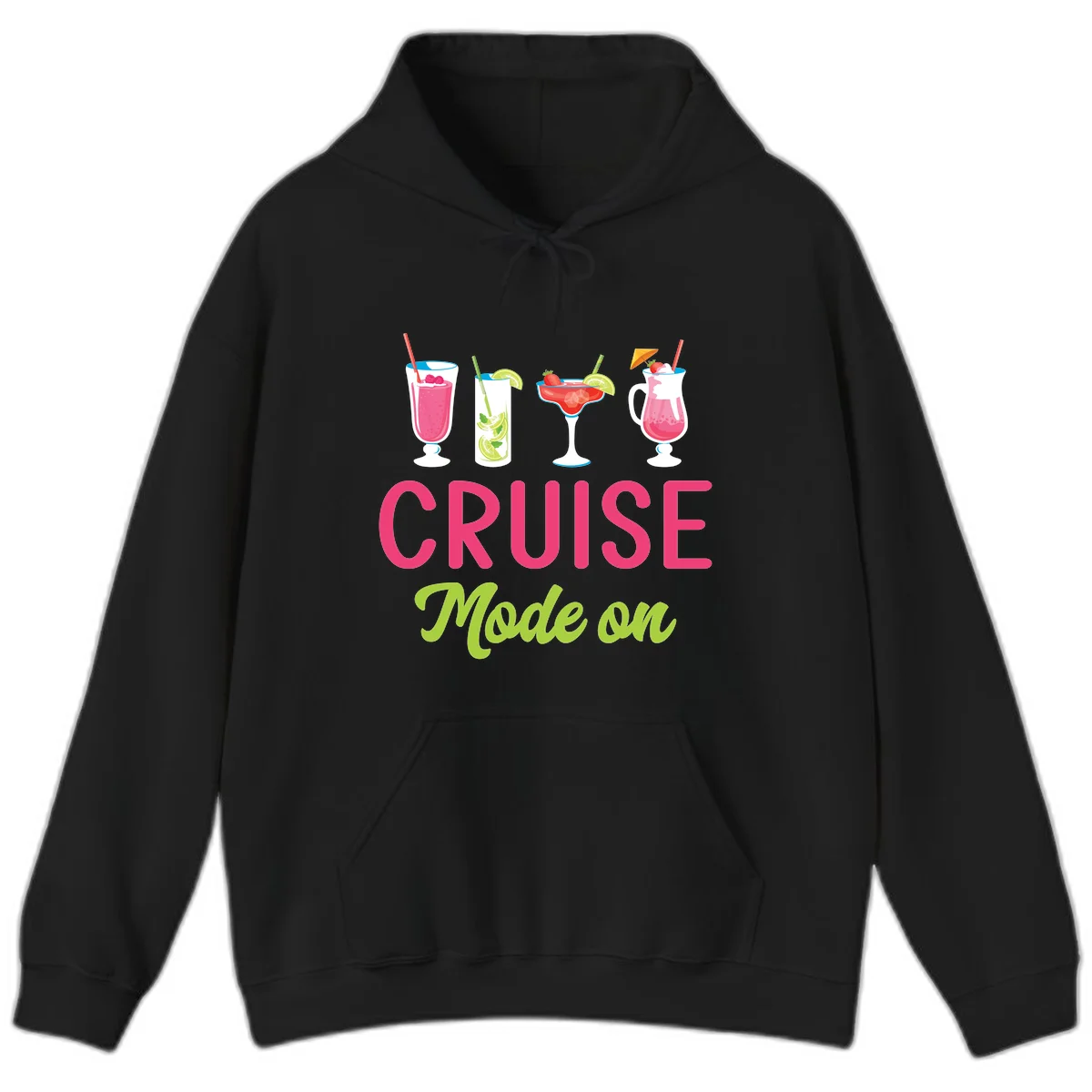 Cruise Mode On Tropical Drinks Hoodie in Black