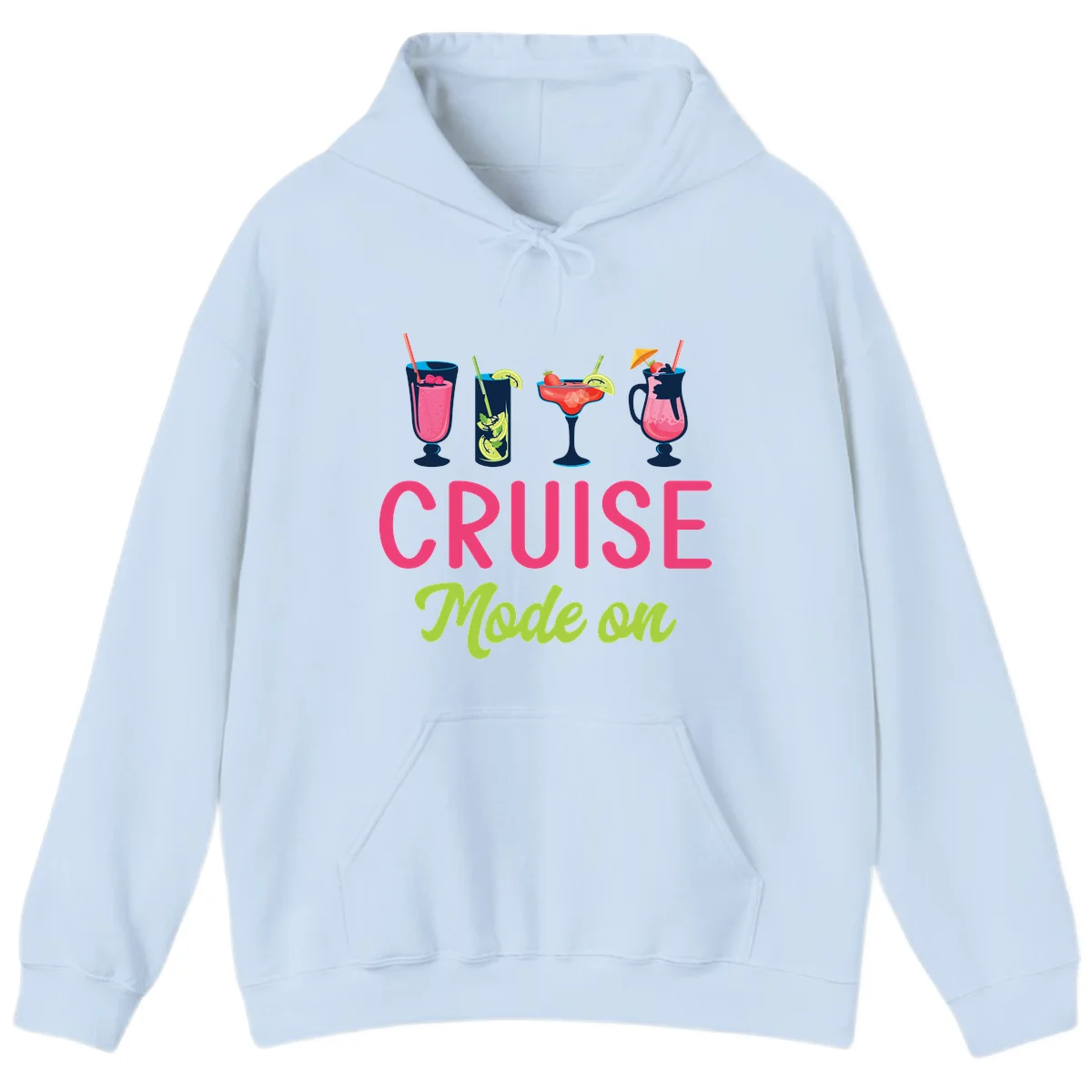 Cruise Mode On Tropical Drinks Hoodie in Light Blue