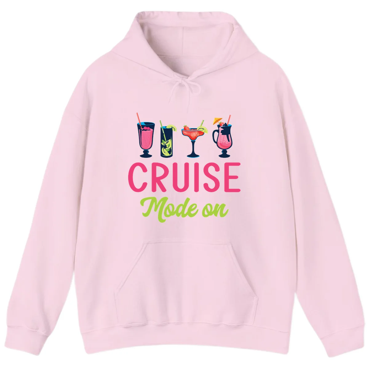 Cruise Mode On Tropical Drinks Hoodie in Light Pink