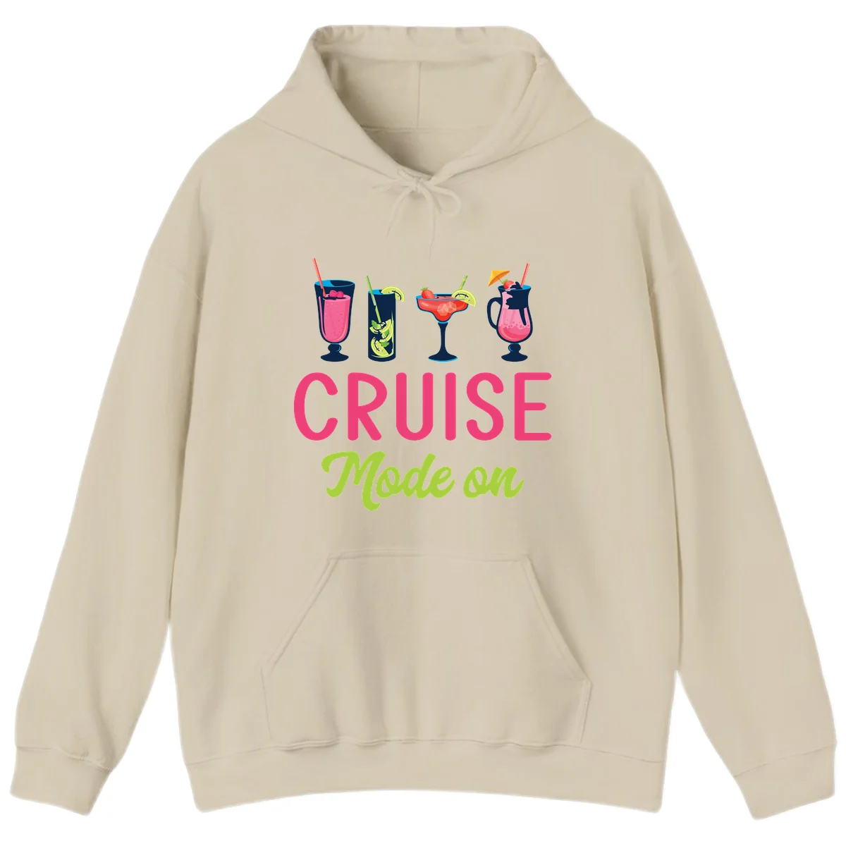 Cruise Mode On Tropical Drinks Hoodie in Sand