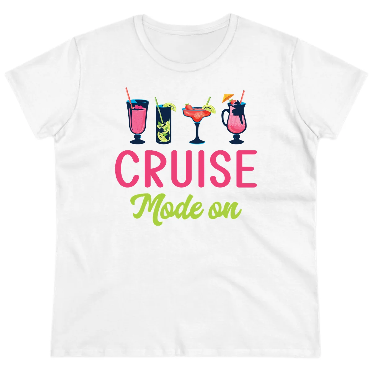 Cruise Mode On Ladies Tee - Tropical Drinks in White